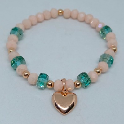 Pulsera elástica rosa verde con corazón