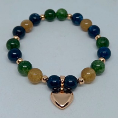 Pulsera elástica azul verde amarillo con corazón