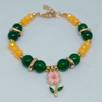 Pulsera flor - verde con amarillo